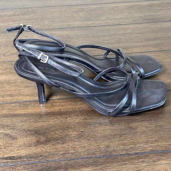Open Edit Women's Strappy Sandals Size 9 Black Square Toe Kitten Heel - Picture 3 of 9